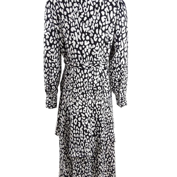 Calvin Klein | Black & White Leopard Print MIDI Wrap Dress - Picture 2 of 6